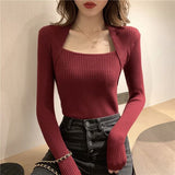 Christmas Gift Korobov Bottoming Shirt In Autumn and Winter Wear A Top 2020 New Fake Two-piece Slim and Thin Long-sleeved Square Neck Sweater