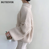 Christmas Gift BGTEEVER Chic Vintage Lapel Zippers Women Sweaters Jumpers 2021 Autumn Winter Full Sleeve Warm Loose Female Knitted Pullovers