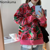 Christmas Gift Nomikuma Sweater Women New Retro Lazy Loose Jacquard Outerwear Long Sleeve Pullover Tops Flower Pattern Jumpers Ladies 3d615