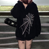 Joskaa Christmas Gift Y2K Gothic Butterfly Print Oversize Zip Up Hoodies 2022Winter New Grunge Long Sleeve Sweatshirt Casual Hooded Jacket Streetwear