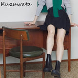 Christmas Gift Kuzuwata 2021 Autumn New Women Jupe Japanese Temperament Commuter Falda High Waist Metal Button Belt Slim Solid Plaid Mini Skirt