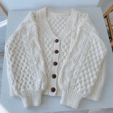 Christmas Gift Kuzuwata 2021 Spring Autumn Sweater Temperament Commuter Women Tops V Neck Long Sleeve Solid Single Breasted Twist Ball Cardigan