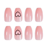 24pcs/box Middle length Ballet nude pink Color false nails with design with heart pattern artificial nails with glue TY