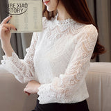 Christmas Gift fashion womens tops and blouses 2020 stand collar sexy hollow lace blouse shirt female flare long sleeve women shirts 2659 50