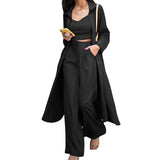 Joskaa 2021 Autumn Casual  Sling Shirt Long Sleeve Windbreaker Jacket And Loose High Waist Trousers Women Fashion Solid Three Piece Set