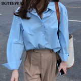 Christmas Gift BGTEEVER Casual Loose Women Blouses Shirts Minimalist Single-breasted Female Blue Shirts 2020 Spring Summer Tops Oversized femme