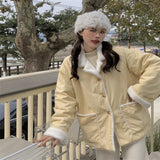 Black Friday Sales Fashion Office Lady Plush Lambswool Thicken Jacket Coat 2022 Winter Cute Double-Sided Loose Long Sleeve Keep Warm Cotton Clothes