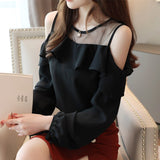 Christmas Gift Casual Off Shoulder Tops Solid Long Sleeve Chiffon Blouse Blusas Mujer De Moda 2020 Autumn Women Tops and Blouse  6756 50