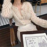 Christmas Gift French Mohair Coat Sweater 2021 New Women Sweater Autumn White Openwork Knitted Cardigan Female Air-conditioning Suit 16179