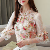 Christmas Gift blusas mujer de moda 2021 women blouses camisas mujer floral print lace chiffon blouse women womens tops and blouses 4068 50
