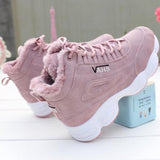 Joskaa New Autumn Sneakers Woman Vulcanized Shoes Suede Female PU Leather Outdoor Lace-Up Plus Hair Thicken Sneakers Women