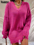 Joskaa Nsauye Y2K Sexy Women V Neck Long Sleeve Oversized Knitted Pullover Elegant Party Tops Sweater Dresses Winter Pull Femme