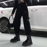 Joskaa Techwear Black Cargo Pants Women Hippie Streetwear Punk High Waist Korean Style Oversized Trousers Female Sweatpants