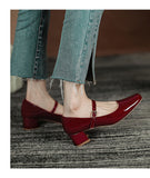 Joskaa Spring Autumn Women Mary Janes Shoes Patent Leather Low Heels   Shoes Square Toe Shallow Buckle Strap Girls Shoes