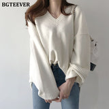 Christmas Gift BGTEEVER Autumn Winter Sweater Women V-neck Loose Knitted Sweaters Female Knitted Pullover Jumpers 2020 New Casual Knit Tops