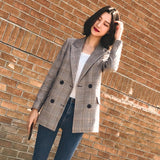 Christmas Gift Vintage Notched Bouble Breasted Plaid Women Blazer Thicken Autumn Winter Jackets Female Retro Suits Coat 2018 Work high quality