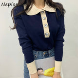 Christmas Gift New Retro Loose Women's Sweater Single-breasted Small Lapel Sweater 2021 Korean Autumn and Winter Long Sleeve Pullover