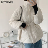 Christmas Gift BGTEEVER Winter Thick Cotton Padded Coats Women Single-breasted Zippers Lace-up Female Parkas Stand Collar Female Jackets