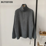 Christmas Gift BGTEEVER Thick Turtleneck Zippers Women Sweaters Jumpers for Women 2021 Autumn Winter Loose Full Sleeve Female Knitted Pullovers