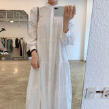 Christmas Gift Nomikuma Vestidos New Arrival Stand Collar Long Sleeve White Dress Women Solid Color A Line Vintage Dresses Korean Style 3c363