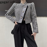 Christmas Gift Gagarich Chic Short Coat Woman 2021 Autumn New Ins Fashion Vintage Plaid Loose Stand Collar Buttons Stitching Versatile Jacket