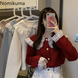 Christmas Gift Nomikuma Japan Style Kawaii Sweater Women Lace Patchwork Turn Down Collar Long Sleeve Sweet Cardigan Single Breasted New Tops