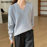 Christmas Gift BGTEEVER Elegant V-neck  Knitted Women Sweaters Full Sleeve Loose Female Pullovers Jumpers Autumn Winter Thick Ladies Knitwear
