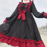 Thanksgiving Gift Japanese Harajuku Gothic Bandage Bow Splice Dress Sweet Lolita Girl Cosplay Dress Kawaii Ruffles Bow Women Party Dress