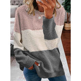 Thanksgiving Gift Autumn And Winter New Fashion Casual Plush Patchwork Women's Sweater Long Sleeve O Neck Loose Ladies Warm Sweaters