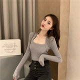 Christmas Gift Korobov Bottoming Shirt In Autumn and Winter Wear A Top 2020 New Fake Two-piece Slim and Thin Long-sleeved Square Neck Sweater