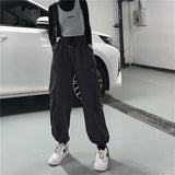 Joskaa Techwear Black Cargo Pants Women Hippie Streetwear Punk High Waist Korean Style Oversized Trousers Female Sweatpants