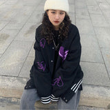 Joskaa Harajuku Broken Heart Embroidery Jacket Women Bomber New Fashion Oversized Baseball Uniform Streetwear High Street Jacket