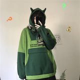 Joskaa Harajuku Frog Hoodie Women Sweatshirt Streetwear Women Anime Long Sleeve Oversized Kawaii Cute Pullover Green Top Girls 2022 New