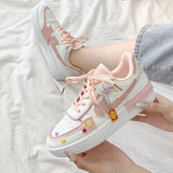 Joskaa New Women Shoes Korean Women's Sneakers Pink Thick-soled White Shoes Flat Shoes Autumn Lace-up Female Vulcanized Shoes