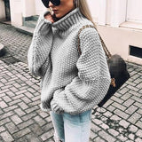Thanksgiving Gift Autumn And Winter New Fashion Knitting Turtleneck Batwing Sleeve Women's Sweaters Casual Solid Loose Retro Ladies Sweaters