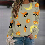 Christmas Gift Hallowen Women Pumpkin Skull Printed T-Shirt O-Neck Long Sleeved Party Casual Tops Festival Outfit 2021 Autumn Femal Clothes