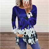 Christmas Gift Fashion Slim Women's Printed Long Sleeve O-Neck T-Shirt Top Fall Loose Casual Splicing Pullover
