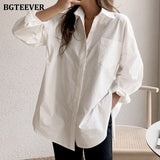 Christmas Gift BGTEEVER Casual Oversized Women White Shirts Tops 2021 Spring Summer Long Sleeve Loose Single-breasted Female Blouses