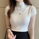 Christmas Gift Korean Knitted Women Top Blusas Mujer De Moda 2021 Casual Women Clothing  Summer Solid Slim Turtleneck Blouse Blusas 8622 50