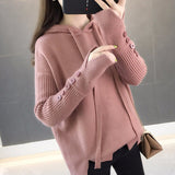 Christmas Gift Korean Loose Women Pullover Sweater Button Long Sleeve Knitted Hooded Jumper Causal Autumn Preppy Girls Basic Top 2021