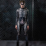 Halloween Joskaa Costumes For Women Ghost Cosplay Scary Jumpsuit Skeleton Print Carnival Party Skull Full Sleeve Slim Clothes Girls
