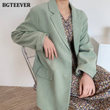 Christmas Gift BGTEEVER Casual Loose Single-breasted Mint Green Women Suit Blazer 2021 Spring Elegant Notched Collar Full Sleeve Female Jackets