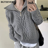 Christmas Gift BGTEEVER Vintage Turtleneck Zippers Women Knitted Sweater Long Sleeve Loose Thicken Twisted Female Pullovers Sweaters Winter