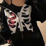 Joskaa Christmas Gift Y2K Gothic Butterfly Print Oversize Zip Up Hoodies 2022Winter New Grunge Long Sleeve Sweatshirt Casual Hooded Jacket Streetwear