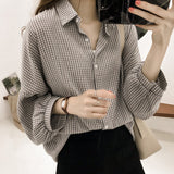 Christmas Gift Korean Puff Sleeve Women Tops and Blouse 2021 Spring Plaid Shirt Women Plus Size Office Lady Blouse 4XL Clothes Blusas 8809 50