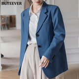 Christmas Gift BGTEEVER Elegant Office Ladies Loose Single-breasted Blazer Women Solid Notched Collar Suit Jackets 2021 Spring Outwear Femme