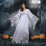 Halloween Joskaa Zombie Bride Dress Scary Ghost Bride Burnt White Lace Doom Ghostly Wedding Dress Costume Ball Dress