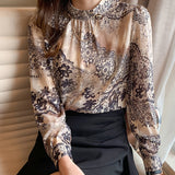 Christmas Gift New Elegant Floral Blouse Women Casual Plus Size Stand Collar Female Shirts Long Sleeve Printing Ladies Clothing Blusas 13089