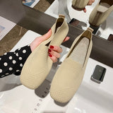 Joskaa Plus Size Spring New Ballet Flats Women Square Toe Knit Fabric Loafers Breathable Flat Heel Drive Shoes Driving Sneaker