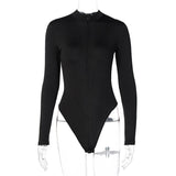 Christmas Gift Long Sleeve Bodysuit Women 2021 Sexy Body Suit Front Zipper O-Neck Sexy Outfits Romper Jumpsuit Women's Clothing Black White